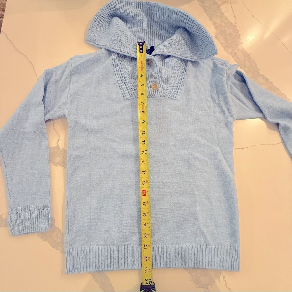 Talbots Breton Button Wide Collar Chunky Pullover Breezy Blue Cotton Women’s XS - Picture 12 of 13